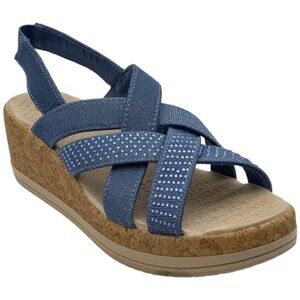 Bzees Ritz Sparkle Machine Washable Cork Wedge Sandal Blue